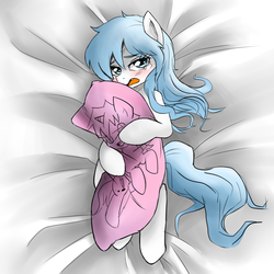 Size: 1000x1000 | Tagged: safe, artist:celine-artnsfw, oc, oc only, oc:melody strawberries, oc:pencil point, pegasus, pony, blushing, body pillow, body pillow design, crying, embarrassed
