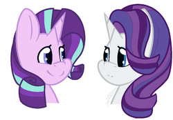 Size: 942x654 | Tagged: safe, artist:eivilpotter, rarity, starlight glimmer, g4, alternate hairstyle, mane swap