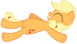 Size: 5300x3000 | Tagged: safe, artist:spellboundcanvas, applejack, buckball season, g4, belly, bellyrubs, cute, female, happy, hatless, high res, jackabetes, missing accessory, on back, simple background, solo, transparent background, vector