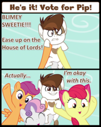 Size: 1279x1606 | Tagged: safe, artist:phucknuckl, edit, edited screencap, screencap, apple bloom, pipsqueak, scootaloo, sweetie belle, earth pony, pony, crusaders of the lost mark, g4, caption, colt, comic, crotch grab, cutie mark crusaders, male, screencap comic