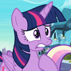 Size: 511x512 | Tagged: safe, screencap, princess cadance, twilight sparkle, alicorn, pony, g4, the times they are a changeling, animated, blinking, female, gif, lip bite, twilight sparkle (alicorn)