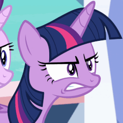 Size: 505x506 | Tagged: safe, screencap, starlight glimmer, twilight sparkle, alicorn, pony, g4, the times they are a changeling, angry, animated, female, gif, invisible stallion, out of context, solo focus, twilight sparkle (alicorn)