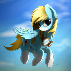 Size: 2500x2500 | Tagged: safe, artist:avastin4, oc, oc only, oc:sky surfer, pegasus, pony, female, flying, goggles, high res, looking at you, solo