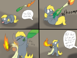 Size: 2048x1536 | Tagged: safe, artist:fluffsplosion, derpy hooves, fluffy pony, g4, abuse, averted grimdark, bait and switch, bipedal, comic, derpybuse, fire breathing, fluffyderpy, molotov cocktail, subverted meme