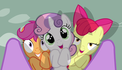 Size: 1280x738 | Tagged: safe, screencap, apple bloom, scootaloo, sweetie belle, twilight sparkle, earth pony, pony, g4, hearts and hooves day (episode), cute, cutie mark crusaders, hearts and hooves day, hooves to the chest, lidded eyes, out of context
