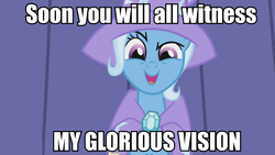 Size: 960x540 | Tagged: safe, edit, edited screencap, screencap, trixie, pony, unicorn, boast busters, g4, caption, crazy trixie, female, image macro, mare, meme, solo