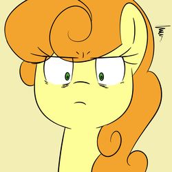Size: 1280x1280 | Tagged: safe, artist:acersiii, carrot top, golden harvest, earth pony, pony, g4, angry, carrot top is not amused, female, i emptied your fridge, refrigerator, solo, unamused
