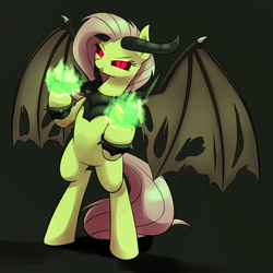 Size: 1280x1280 | Tagged: safe, artist:acersiii, fluttershy, demon, pony, g4, bipedal, female, simple background, solo