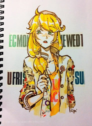 Size: 640x869 | Tagged: safe, artist:signiroha, applejack, human, g4, female, humanized, markers, solo, traditional art