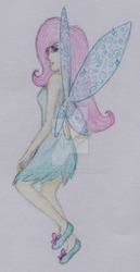 Size: 600x1165 | Tagged: safe, artist:marta4708, fluttershy, fairy, human, g4, female, humanized, solo, traditional art