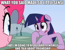 Size: 960x742 | Tagged: safe, artist:january3rd, pinkie pie, twilight sparkle, alicorn, earth pony, pony, g4, female, image macro, mare, meme, twilight sparkle (alicorn)