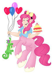 Size: 4270x5990 | Tagged: safe, artist:bewarethemusicman, gummy, pinkie pie, centaur, g4, absurd resolution, balloon, cake, food