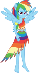 Size: 2855x5439 | Tagged: safe, artist:osipush, rainbow dash, human, equestria girls, g4, angry, barefoot, belly button, clothes, commission, dress, eqg giants, feet, female, flash puppet, high res, looking at you, midriff, ponied up, pony coloring, solo