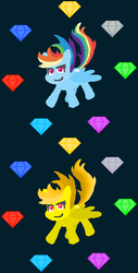 Size: 223x438 | Tagged: safe, artist:threetwotwo32232, rainbow dash, g4, chaos emerald, crossover, female, male, solo, sonic the hedgehog, sonic the hedgehog (series), super rainbow dash, super rainbow dash (chaos emeralds)