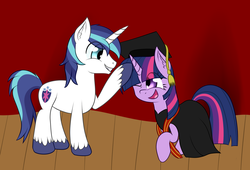 Size: 1544x1050 | Tagged: safe, artist:zogzor, shining armor, twilight sparkle, g4, brother and sister, cute, graduation, siblings