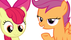 Size: 14964x8415 | Tagged: safe, artist:cyanlightning, apple bloom, scootaloo, g4, on your marks, .svg available, absurd resolution, adorabloom, cute, simple background, transparent background, vector
