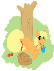 Size: 760x1000 | Tagged: safe, artist:enshems, applejack, g4, apple, bendy straw, drink, drinking, drinking straw, female, food, newbie artist training grounds, simple background, solo, transparent background