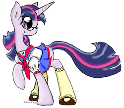 Size: 740x644 | Tagged: safe, artist:kyanchan, twilight sparkle, g4, clothes, female, glasses, schoolgirl, solo