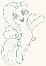 Size: 2154x3037 | Tagged: safe, artist:updownstrange, fluttershy, g4, cute, female, high res, monochrome, shyabetes, singing, solo, traditional art