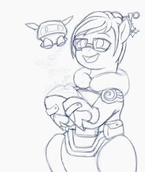 Size: 1386x1641 | Tagged: safe, artist:norque, crossover, mei, monochrome, newbie artist training grounds, overwatch, ponified