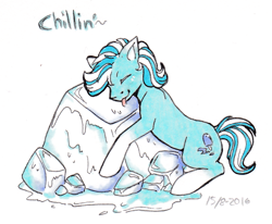 Size: 985x811 | Tagged: safe, artist:nothingspecialx9, oc, oc only, oc:chilly pop, pony, ice, newbie artist training grounds, solo, traditional art