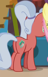 Size: 471x754 | Tagged: safe, screencap, fluttershy, silver waves, earth pony, pony, g4, viva las pegasus, background pony, butt, female, las pegasus resident, mare, offscreen character, plot, toothpaste