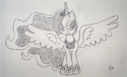 Size: 819x499 | Tagged: safe, artist:littlelooney, princess luna, a canterlot wedding, g4, female, monochrome, newbie artist training grounds, solo, traditional art