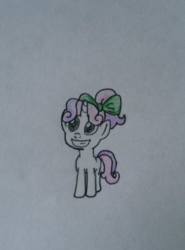 Size: 538x728 | Tagged: safe, artist:tri-charters, sweetie belle, g4, female, hair bow, missing cutie mark, newbie artist training grounds, solo, traditional art