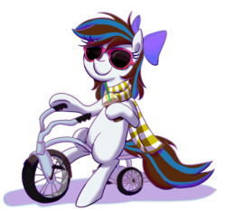 Size: 1153x1078 | Tagged: safe, artist:gintoki23, oc, oc only, oc:breezy, clothes, newbie artist training grounds, scarf, simple background, sunglasses, tricycle, white background