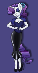 Size: 817x1551 | Tagged: safe, artist:dativyrose, rarity, unicorn, anthro, plantigrade anthro, g4, alternate hairstyle, bedroom eyes, breasts, choker, cleavage, clothes, corsage, corset, female, flower, flower in hair, hands on waist, high heels, hobble skirt, lipstick, platform heels, ponytail, puffy sleeves, shoes, skirt, solo, stiletto heels