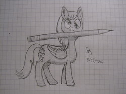 Size: 1600x1200 | Tagged: safe, artist:darkdabula, derpy hooves, pegasus, pony, g4, female, graph paper, mare, monochrome, newbie artist training grounds, pencil, pencil drawing, solo, speedpaint, traditional art