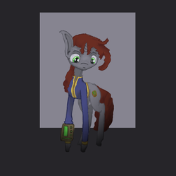 Size: 1033x1027 | Tagged: safe, artist:tetrahydra, oc, oc only, oc:littlepip, pony, unicorn, fallout equestria, clothes, fanfic, fanfic art, female, jumpsuit, mare, newbie artist training grounds, pipbuck, solo, vault suit