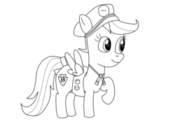 Size: 884x642 | Tagged: safe, artist:64dernwobniar, scootaloo, g4, backwards cutie mark, clothes, cutie mark, female, filly guides, monochrome, newbie artist training grounds, solo, the cmc's cutie marks, uniform