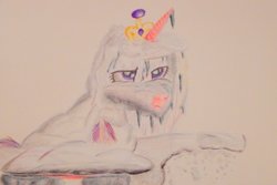 Size: 1280x855 | Tagged: safe, artist:photon-graher, princess cadance, g4, cold weather, covered in snow, female, newbie artist training grounds, snow, solo, traditional art