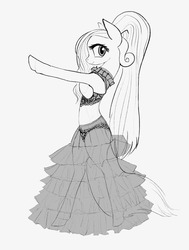 Size: 1280x1691 | Tagged: safe, artist:lunebat, silver waves, pony, g4, belly button, belly dancer, bipedal, clothes, dress, female, las pegasus resident, lingerie, mare, midriff, monochrome, panties, ponytail, solo, underwear