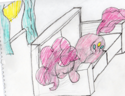 Size: 2000x1539 | Tagged: safe, artist:bgkyouhen, pinkie pie, g4, female, indoors, newbie artist training grounds, solo, sun, traditional art, window