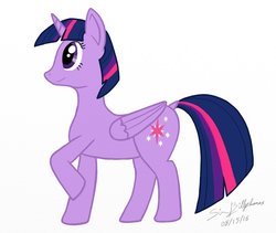 Size: 960x810 | Tagged: safe, artist:gamerbro360, twilight sparkle, alicorn, pony, g4, dock, female, folded wings, horn, mare, newbie artist training grounds, raised hoof, signature, simple background, solo, tail, twilight sparkle (alicorn), white background, wings