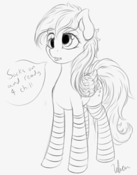 Size: 1100x1400 | Tagged: safe, artist:salterino, derpy hooves, pegasus, pony, g4, clothes, female, mare, monochrome, newbie artist training grounds, socks, solo, striped socks