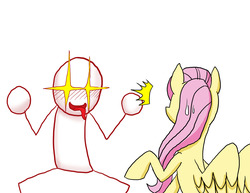 Size: 1280x989 | Tagged: safe, artist:redanon, fluttershy, oc, oc:anon, human, pegasus, pony, blushing, shock, tongue out, wingding eyes