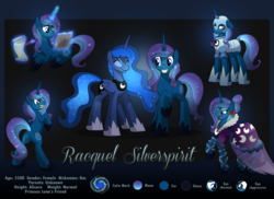 Size: 4456x3251 | Tagged: safe, artist:drawponies, princess luna, oc, oc:racquel silverspirit, g4, clothes, dress, duo, high res, magic, royal guard