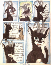 Size: 1080x1368 | Tagged: safe, artist:thefriendlyelephant, oc, oc only, oc:sabe, oc:uganda, antelope, giant sable antelope, comic:sable story, animal in mlp form, cloven hooves, comic, dialogue, entranced, face shake, hoofshake, horns, shaking, traditional art