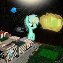 Size: 1900x1908 | Tagged: safe, artist:subway777, lyra heartstrings, bird, g4, building, car, chirper, cities skylines, city, game, macro, map, park, size difference, street, tram