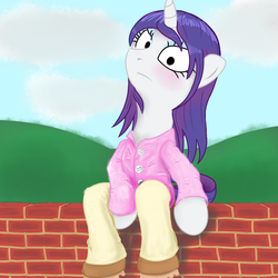 Size: 1000x1000 | Tagged: safe, artist:peanusdrawfag, rarity, g4, clothes, female, solo, wall