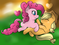 Size: 1724x1320 | Tagged: safe, artist:sarath-15, applejack, pinkie pie, pony, g4, bad anatomy, female, heart, lesbian, mare, ship:applepie, shipping