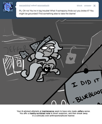Size: 666x809 | Tagged: safe, artist:egophiliac, princess luna, oc, oc:jeffery, moonstuck, g4, blatant lies, cartographer's cap, filly, hat, monochrome, tumblr, woona, woonoggles, younger