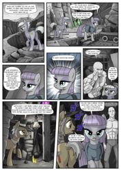 Size: 1363x1920 | Tagged: safe, artist:pencils, igneous rock pie, limestone pie, maud pie, oc, oc:anon, earth pony, human, pony, comic:anon's pie adventure, g4, angry, butt, comic, crying, dirty, dock, eyes closed, female, frown, glare, human male, jojo's bizarre adventure, lantern, male, mare, menacing, open mouth, plot, quarry, raised hoof, raised leg, rock, shivering, single tear, stallion, that pony sure does love rocks, underhoof, walking, whinny, ye olde english, ゴ ゴ ゴ