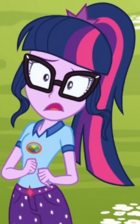 Size: 140x224 | Tagged: safe, screencap, sci-twi, twilight sparkle, equestria girls, g4, my little pony equestria girls: legend of everfree, clothes, cropped, female, funny, glasses, open mouth, ponytail, solo