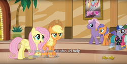 Size: 1920x975 | Tagged: safe, screencap, applejack, britneigh spears, butterscotch sweets, country mile, fluttershy, pony, g4, viva las pegasus, britney spears, meme, youtube caption