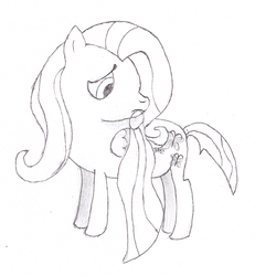 Size: 1244x1346 | Tagged: safe, artist:ragmo, fluttershy, g4, female, monochrome, pencil, pencil drawing, solo, speedpaint, traditional art