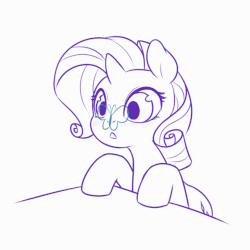 Size: 560x560 | Tagged: safe, artist:zoarity, rarity, butterfly, pony, unicorn, g4, :o, animated, cute, female, gif, lineart, mare, open mouth, raribetes